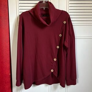 4 for $20 Boutique Maroon Cowl Neck Knit Top with Buttons Sz L